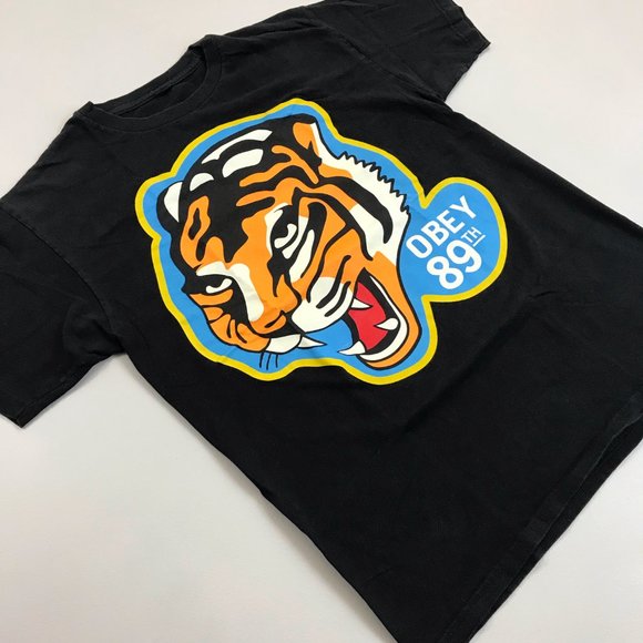OBEY 89th T-Shirt S/M Roaring Tiger Skater Street Pop Art Bold Black - Picture 2 of 7